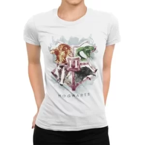 Image of Harry Potter Water Colour Crest Fitted T-Shirt Small