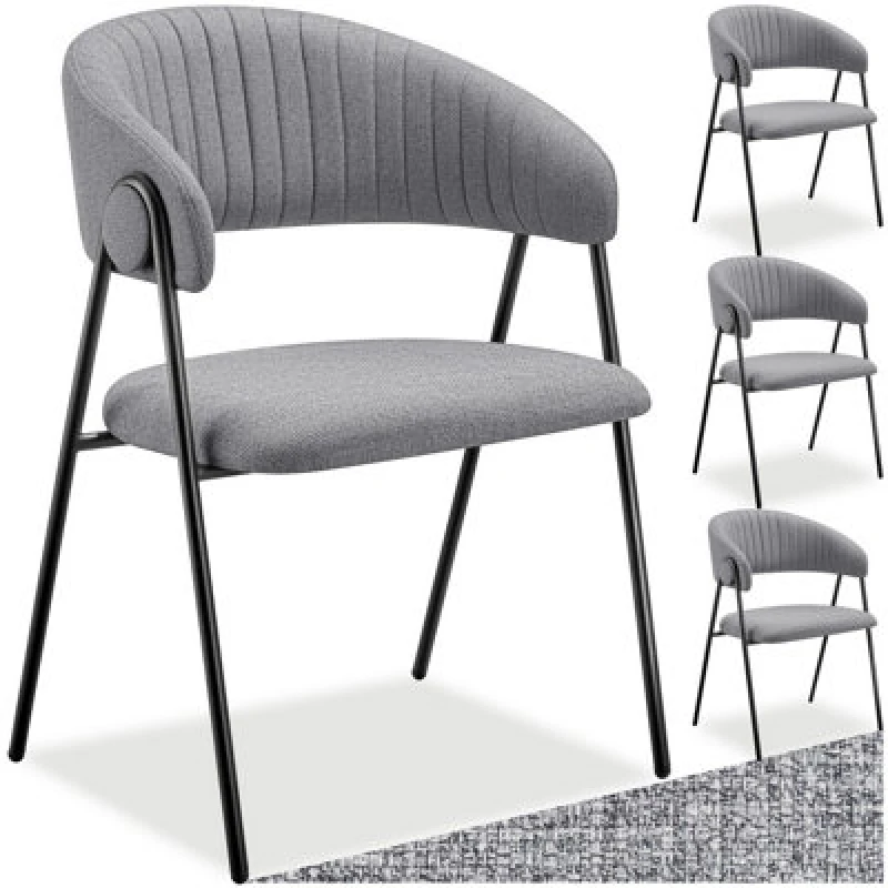 Image of Tectake Set Of 4 Dining Chair Bedano - Woven Fabric, Padded, 150 Kg Load Capacity - Grey