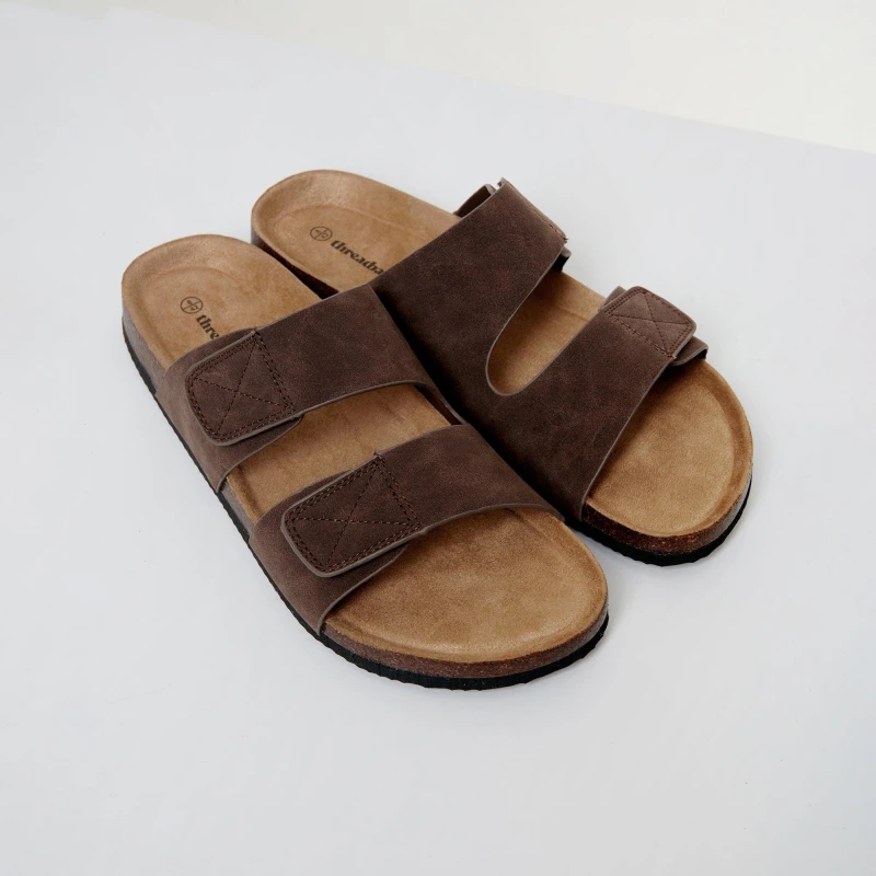 Image of Threadbare Faux Suede Two Strap Sandals Chocolate male 8
