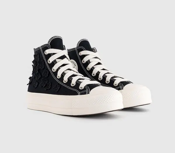 Image of Converse Womens All Star Lift Hi Trainers Black Egret Flower, 4