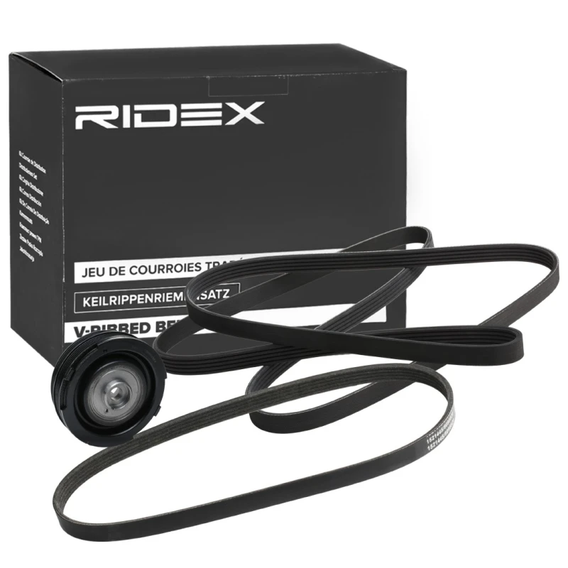 Image of RIDEX 542R0537 V-ribbed belt set Pulleys: with crankshaft pulley V-Ribbed Belt Set (542)