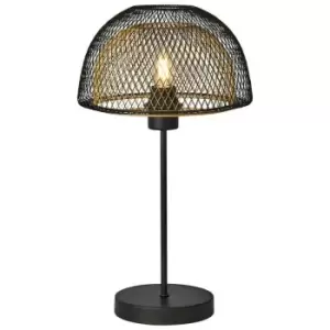 Image of Searchlight Honeycomb 1 Light Double Layered Mesh Table Lamp - Black Outer With Gold Inner