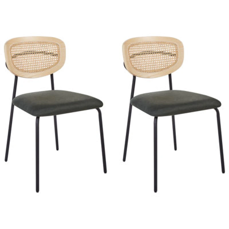 Image of Beliani Set Of 2 Dining Chairs Mayetta Rattan Dark Green