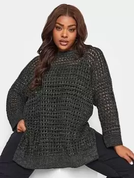 Image of Yours Yours Side Split Lurex Jumper Black/silv, Black, Size 14-16, Women