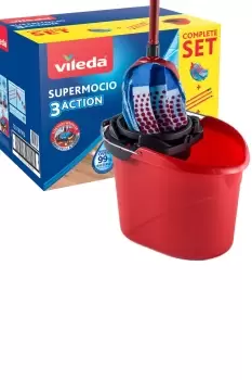 Image of Vileda Supermocio 3 Action Mop and Bucket Set - Red