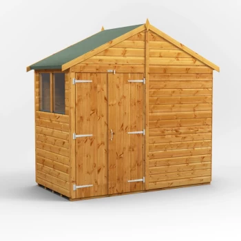 Image of Power Sheds - 4x8 Power Apex Double Doors Garden Shed - Brown