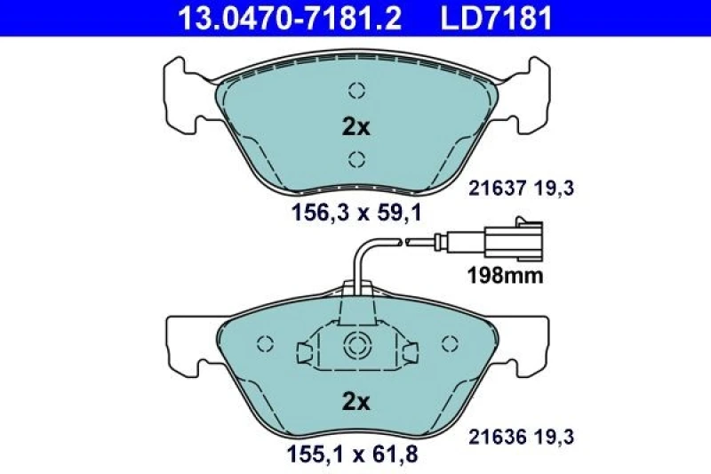Image of ATE 13.0470-7181.2 Brake pad set incl. wear warning contact Brake Pad Set,disc brake (402)