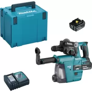 image of Makita DHR243 18v LXT Cordless SDS Drill and DX07 Dust Attachment 2 x 5ah Li-ion Charger Case