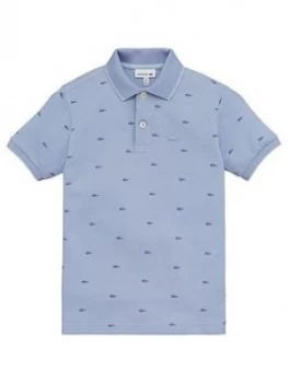 Lacoste Boys All Over Crock Short Sleeve Polo Shirt - Light Blue, Size 12 Years