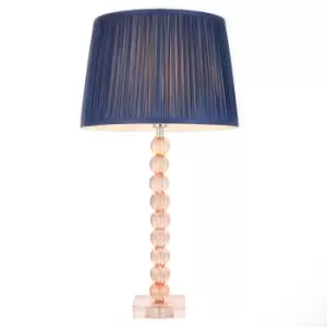 image of Adelie & Wentworth Base & Shade Table Lamp Blush Crystal Glass & Midnight Blue Silk