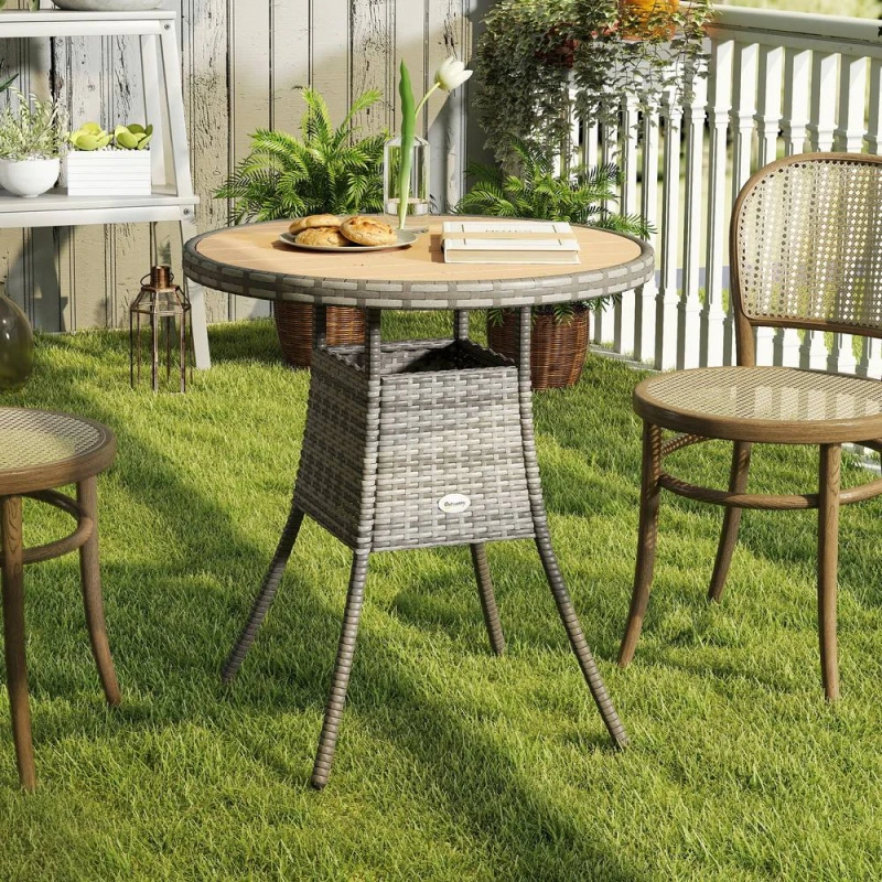 Image of OUTSUNNY Outdoor PE Rattan Dining Table w/ Wood-plastic Composite Top, Natural Size: 70cm x 70cm Natural Unisex 70cm x 70 cm