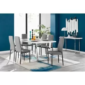 Image of Furniture Box Kylo White High Gloss Dining Table and 6 Grey Milan Black Leg Chairs