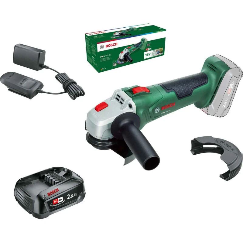 Image of Bosch PWS 18V-70 P4A 18v Cordless Angle Grinder 115mm 1 x 2.5ah Li-ion Charger No Case PWS 18V-70
