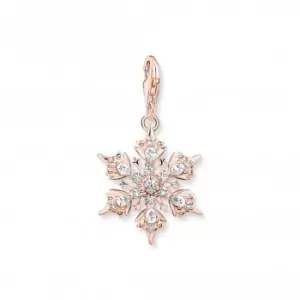 image of Sterling Silver Rose Gold Plated Zirconia White Snowflake Charm 1903-416-14