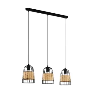 image of Eglo Anwick Black and Rattan 3L Pendant