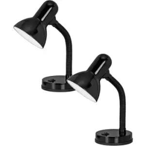 Image of 2 PACK Table Lamp Flexible Moveable Colour Black Steel Rocker Switch E27 1x40W