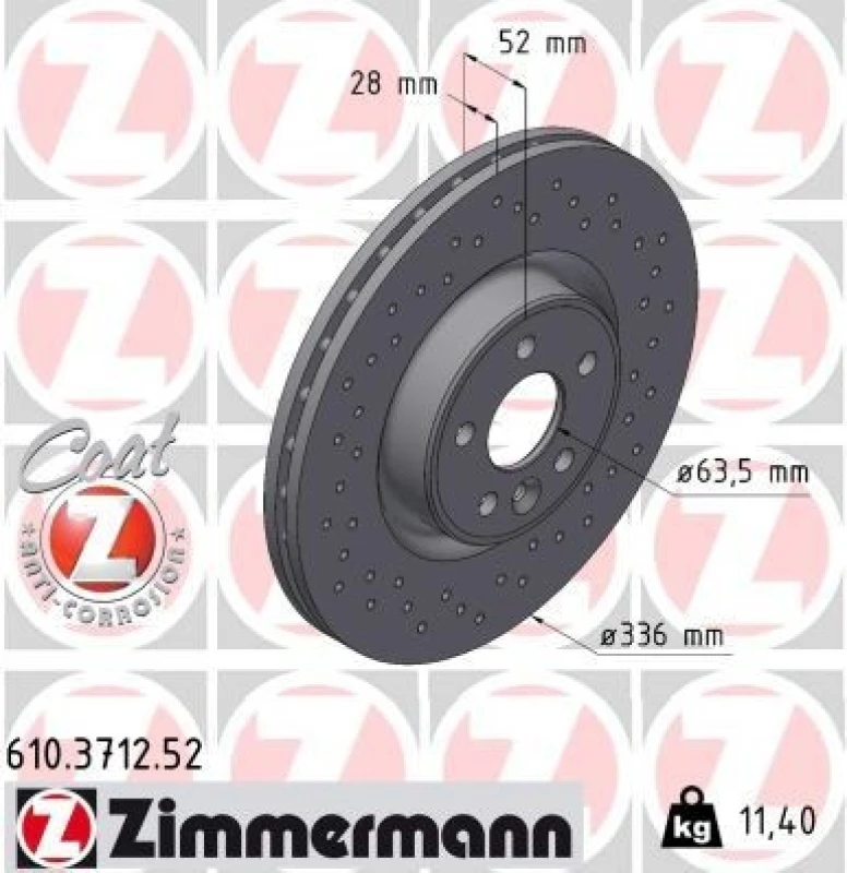 Image of ZIMMERMANN Brake disc ZIMMERMANN 610.3712.52