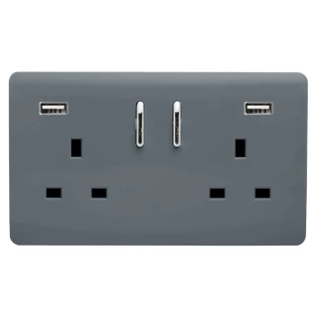 Image of Trendi Switch 2 Gang 13Amp Double Socket & 2 USB Ports - Warm Grey