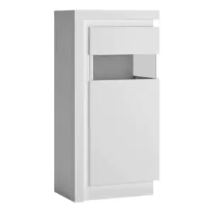 Image of Lyon Narrow Display Cabinet (rhd) 123.6Cm High (Including LED Lighting) In White And High Gloss