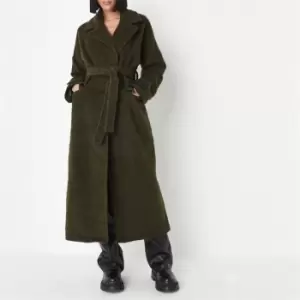 Missguided Tall Faux Fur Belted Trench Coat - Green