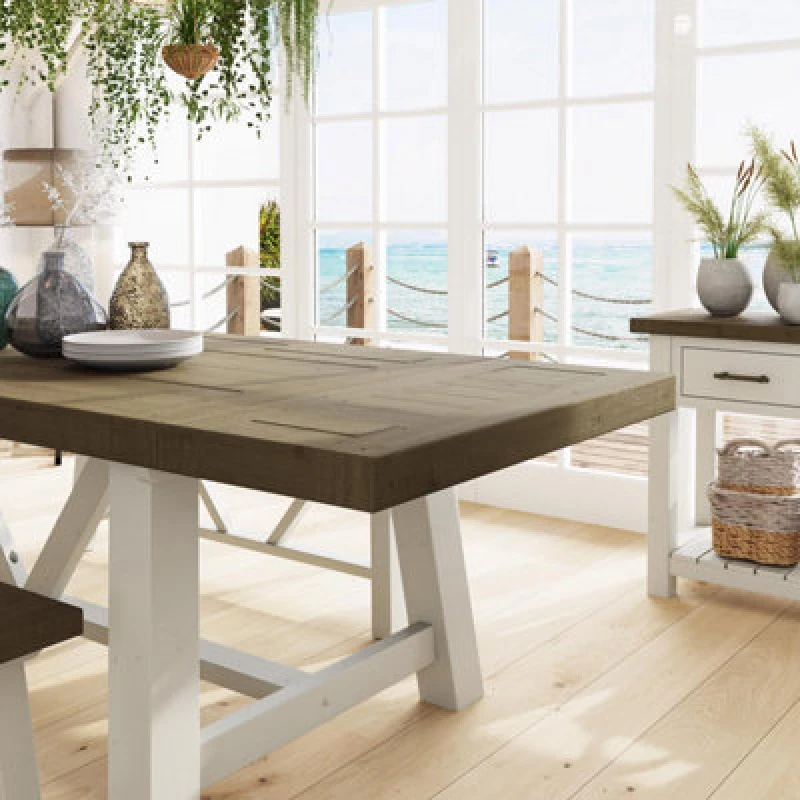 Image of FWStyle FWStyle 1.6M Solid Reclaimed Pine Truffle Dining Table Set With Extensions Brown