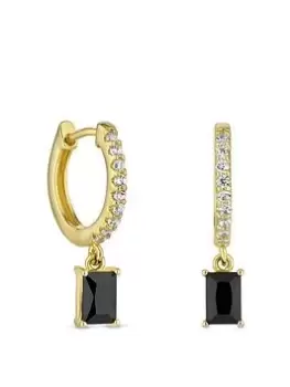 Image of Jon Richard Gold Plated Cubic Zirconia Jet Huggie Drop Earrings