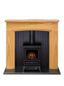 image of Adam Fires & Fireplaces Adam Turin Stove Suite In Oak & Black With Hudson Electric Stove In Black