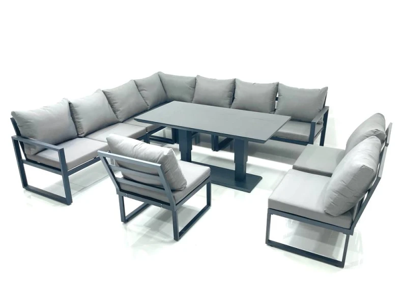 Image of Fimous 10 Seater Outdoor Aluminum Garden Furniture Set Corner Sofa Rising Lifting Dining Table Sets Dark Grey Dark Grey Unisex