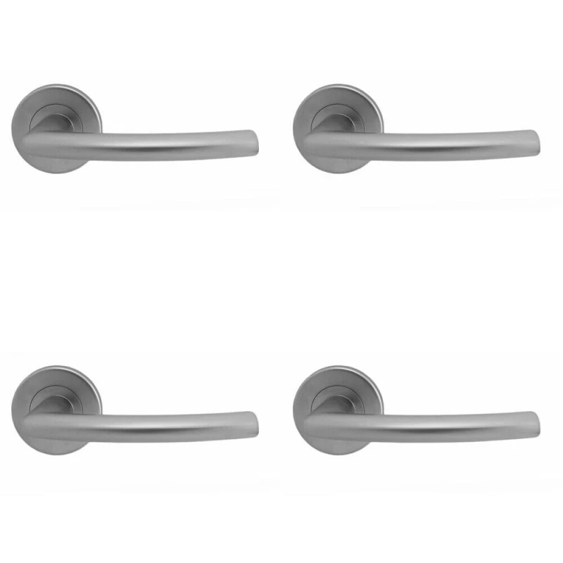 Image of Loops 4x PAIR Oval Shaped Curved Bar Handle Concealed Fix Round Rose Satin Chrome Multi