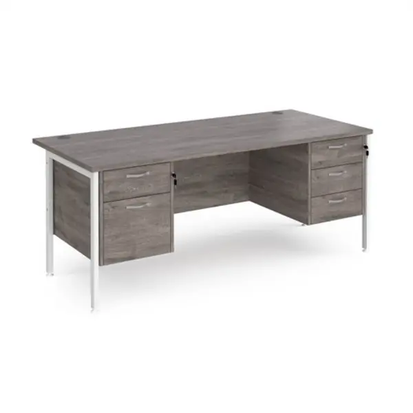 image of Maestro 25 straight desk 1800mm x 800mm with 2 and 3 drawer pedestals - white H-frame leg, grey oak top