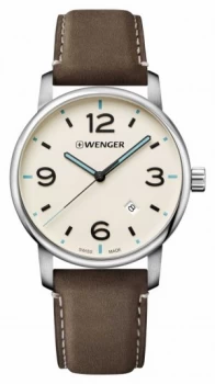 Image of Wenger Mens Urban Brown Strap Creme Dial Stainless Steel Watch