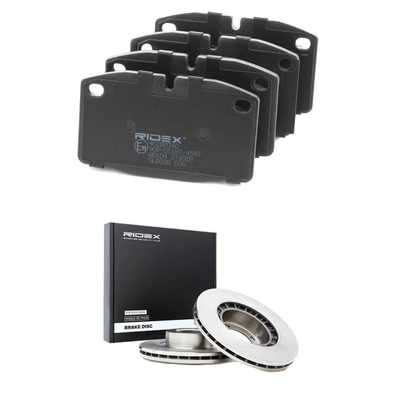 Image of RIDEX 3405B2792 Brake disc and pads set Front Axle, Brake Disc Type: internally vented, excl. wear warning contact Brake Set,disc brakes (3405)