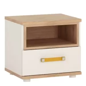 image of 4Kids 1 Drawer Bedside Cabinet In Light Oak And White High Gloss (Orange Handles)