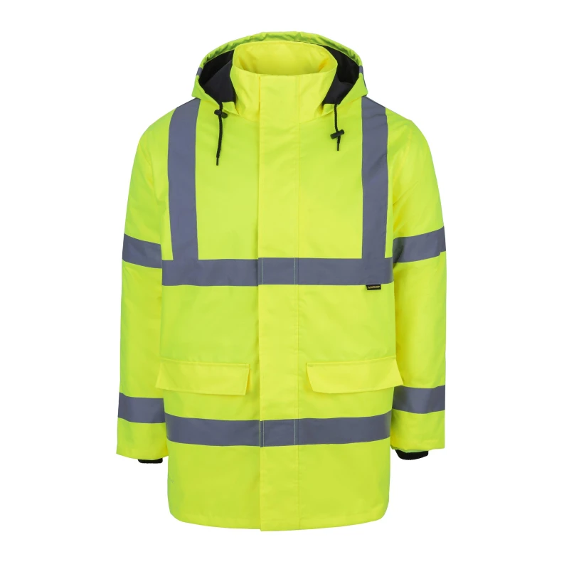 Image of Dunlop Mens Waterproof Wind Resistant Reflective Long Sleeve Hi-Vis Jacket Yellow male XS