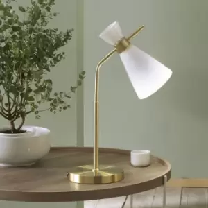 image of White Glass And Gold Metal Waisted Table Lamp