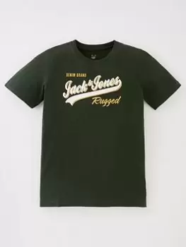 image of Jack & Jones Junior Boys Logo 2 Colour Tshirt - Mountain View, Green, Size 10 Years