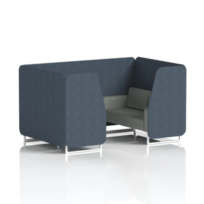 Image of Brixworth 4 Seater Office Booth with Front Panel - White Legs in Rivet Fabric - Crucible Panels and Prime Sofa
