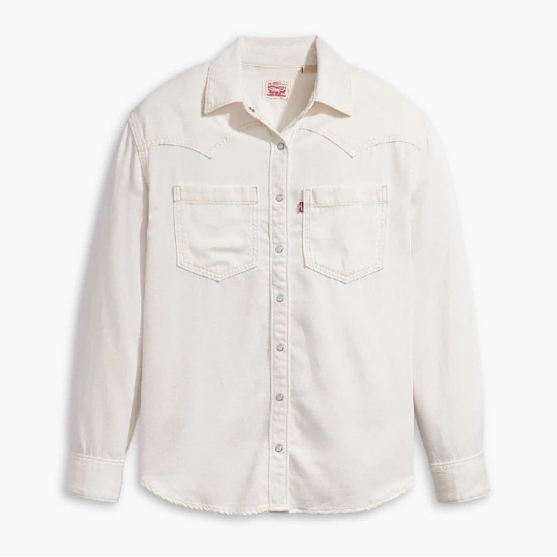 Image of Levis Womens Teodora Western Long-Sleeve Denim Shirt Ecru Crew 6 female 10 (S)