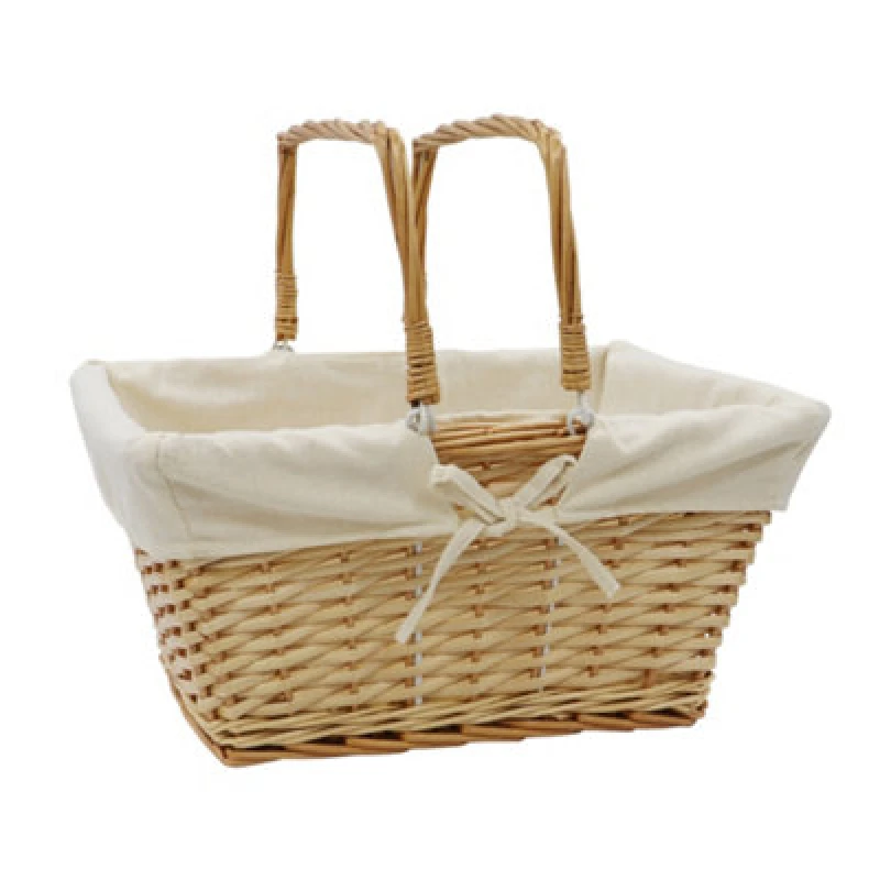Image of JVL Hand Woven Acacia Rectangular Willow Shopping Basket with Handles Gold