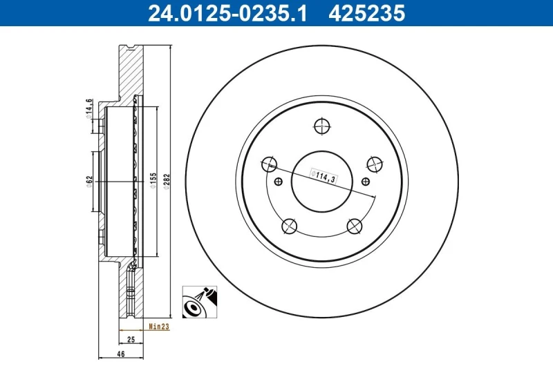 Image of Brake disc ATE 24.0125-0235.1