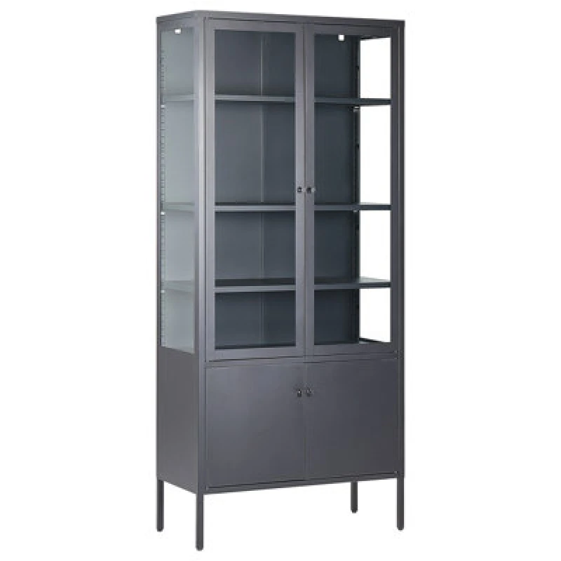 Image of Beliani Glass Display Cabinet Oxted Metal 80 Cm Black