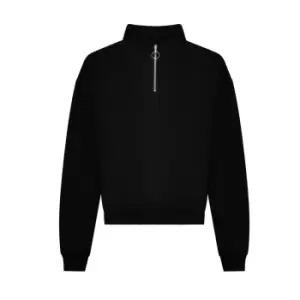 image of Awdis Womens/Ladies Cropped Sweatshirt (L) (Deep Black)