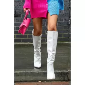 Image of I Saw It First Grey Knee High Croc Block Heeled Boots - Grey
