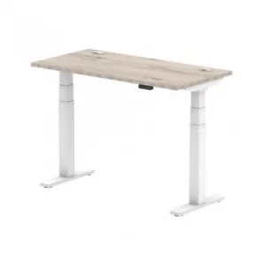 image of Air 1200 x 600mm Height Adjustable Desk Grey Oak Top Cable Ports White Leg