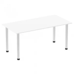 Image of Impulse 1600mm Straight Table White Top Brushed Aluminium Post Leg