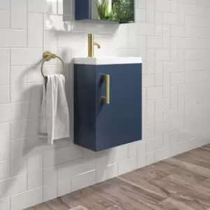 image of 400mm Blue Wall Hung Cloakroom Vanity Unit with Basin and Brass Handle - Ashford