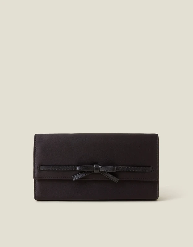 Image of Accessorize Womens Bow Satin Clutch Bag in Black Female One Size