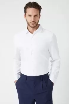 Image of Mens White Long Sleeve Slim Basket Weave Smart Shirt