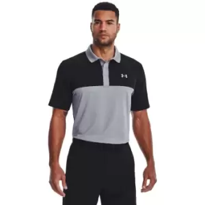 image of Under Armour Mens Perf 3.0 Color Block Polo Steel/Black L