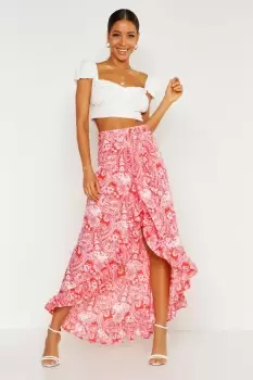 Image of Paisley Bohemian Wrap Ruffle Maxi Skirt